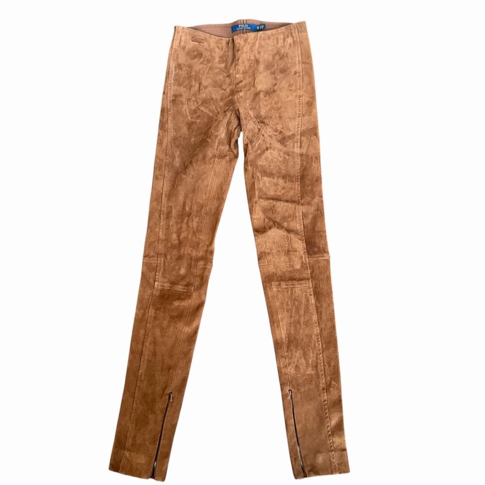 Lauren Ralph Lauren Brown Lamb Suede Leggings Size XS Ankle Zip
